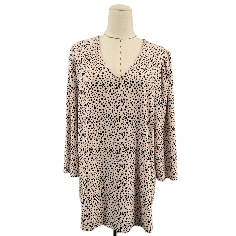 Adrianna Papell Women's 2X V-Neck Long Sleeve Cheetah Print Tunic Dress